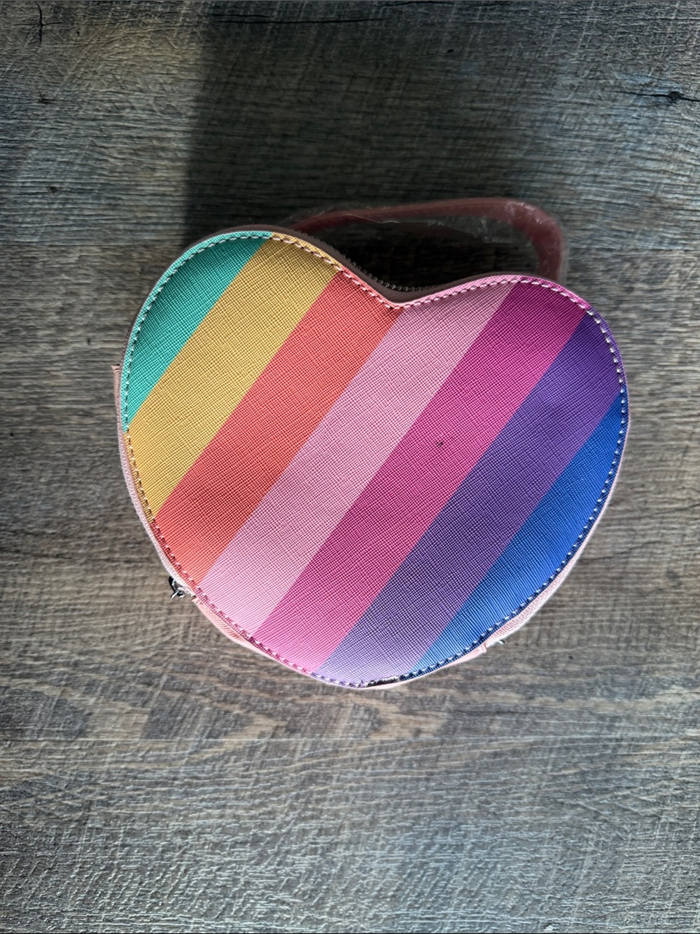 Heart-Shaped Rainbow Stripe Crossbody Bag